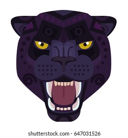 Angry black panther head Logo. Wild cat vector decorative Emblem.