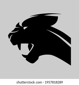 Angry black panther portrait side view symbol on gray backdrop. Design element