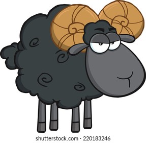 Angry Black Ram Sheep Cartoon Mascot Character