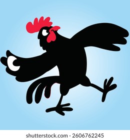 Angry Black Rooster Throwing Eggs