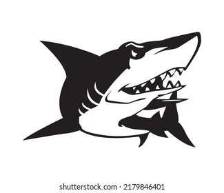 Angry black shark vector illustration isolated on white background. Logo design inspiration for your company and business