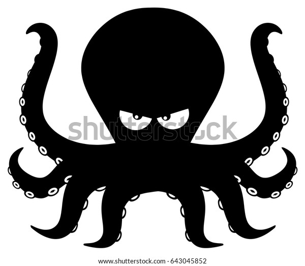 Angry Black Silhouettes Octopus Cartoon Mascot Stock Vector (Royalty ...