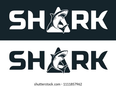 Angry black or tiger shark silhouette mascot character  vector illustration isolated on white background. Perfect to use for printing on tshirts, mugs, caps, logos, mascots or other advertising design