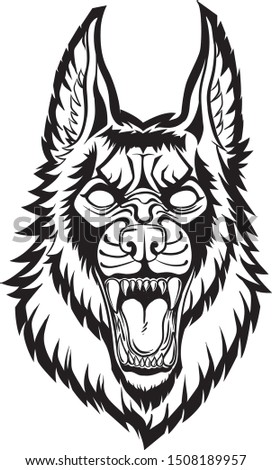 Angry blak dog head vector with sharp teeth