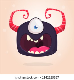Angry bllack cartoon monster with one eye. Big collection of cute monsters. Halloween character. Vector illustrations. Good for book illustration, magazine prints or journal article