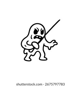 Angry, blob-like creature wielding a sword.  Simple, stylized line art of a menacing, cartoonish monster