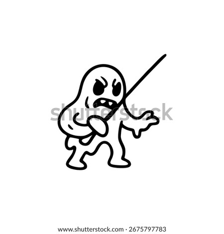 Angry, blob-like creature wielding a sword.  Simple, stylized line art of a menacing, cartoonish monster