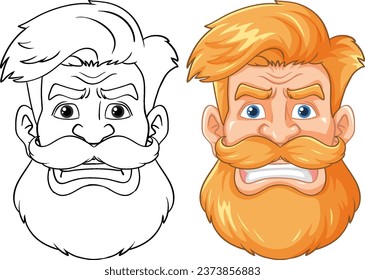 An angry blond hipster man with a full beard and mustache, illustrated in a vector cartoon style