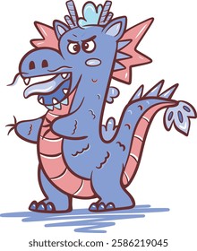 Angry Blue Cartoon Dragon with Strong Character Design