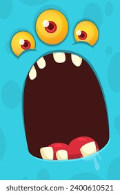 Angry blue cartoon monster face avatar.  Vector illustration isolated