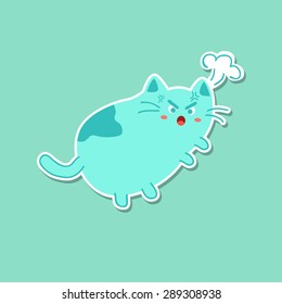 Angry Blue Cat. Editable vector illustration of a cute angry blue cat expression.