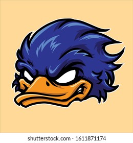 Angry Blue duck Head Mascot Vector Illustration
