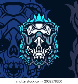 Angry Blue Fire Skull Mascot for gaming or other