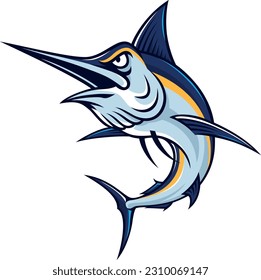 Angry Blue Marlin Fish Cartoon Character Design