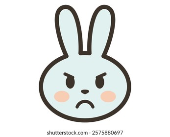 Angry blue rabbit face icon illustration