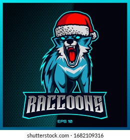 Angry Blue Raccoons Roar esport and sport mascot logo design in modern illustration concept for team badge, emblem and thirst printing. Raccoon illustration on Blue Background. Vector illustration