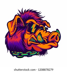 Angry  boar with sunglasses vector illustration