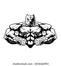 Angry bodybuilder gym imagen vectorial de perro lobo espartano