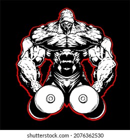 Angry bodybuilder gym wolf lion 
 spartan vector image