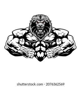 Angry bodybuilder gym wolf lion 
 spartan vector image