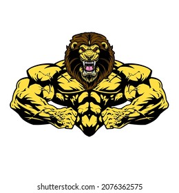 Angry bodybuilder gym wolf lion 
 spartan vector image