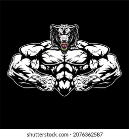 Angry bodybuilder gym wolf lion 
 spartan vector image