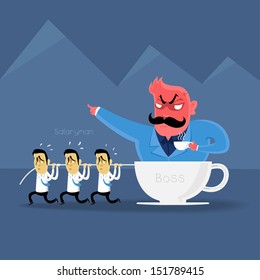 angry Boss  action to salaryman in working business time | management direction and drink coffee