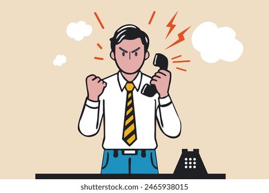 angry boss businessman, complaint customer, problem frustration business work concept, minimal flat vector cartoon illustration.