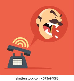 Angry boss call. Vector flat illustration