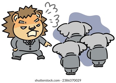 Angry boss and depressed subordinate animal characters.