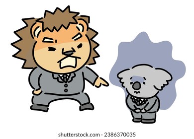 Angry boss and depressed subordinate animal characters.
