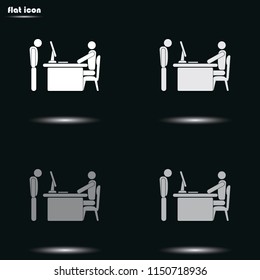 Angry boss with employee flat grayscale vector icon.