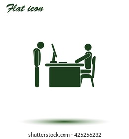 Angry boss with employee. Flat icon.