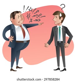 Angry boss with employee. Vector illustration