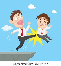 angry boss fired employee and being  kicked off a cliff, vector  illustration