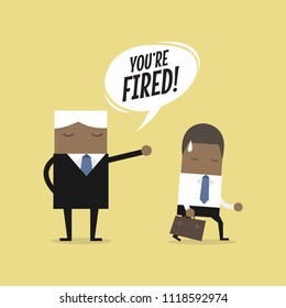 Angry boss firing employee. Unemployment, crisis, jobless and employee job reduction concept.