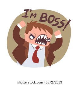 Angry boss flat icon, comic office poster, vector illustration
