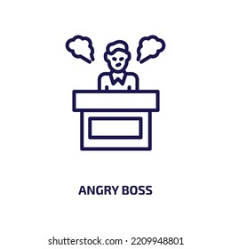 Angry Boss Icon From Business Collection. Thin Linear Angry Boss, Angry, Boss Outline Icon Isolated On White Background. Line Vector Angry Boss Sign, Symbol For Web And Mobile