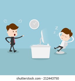 Angry boss with lazy employer.
