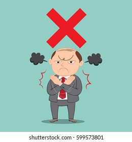 Angry boss making cross with hand, vector illustration cartoon