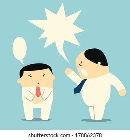 Angry boss or manager yelling at his worker or employee. You can change or write your own design or text in speech bubbles. 