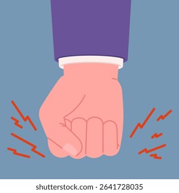 Angry boss punching and lightning bolts flying. Ambition and aggression in business, manager in anger, failure or failure, vector concept