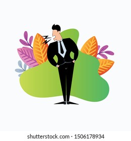 an angry boss put his hand on his waist, colorful flat design illustration for business purpose
