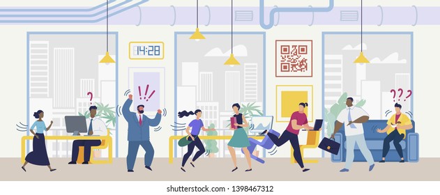 Angry Boss Screaming on Employees Because of Mistakes, Project Deadline Fail, Scared Office Workers Running Away from Mad, Aggressive Colleague Cartoon Vector Illustration. Stress at Work Concept