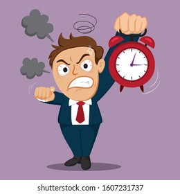 Angry boss showing alarm clock, illustration vector cartoon