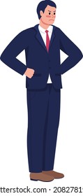 Angry boss in suit semi flat color vector character. Posing figure. Full body person on white. Corporate work isolated modern cartoon style illustration for graphic design and animation