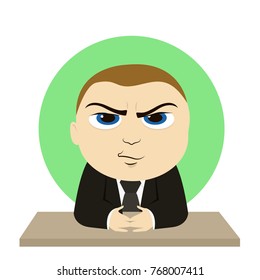 Angry boss at the table vector cartoon illustration