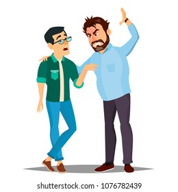 Angry Boss Vector. Scared Employer. Loser Man And Giant Boss. Bad Strong Businessman. Isolated Flat Cartoon Character Illustration