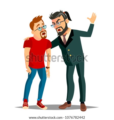 Angry Boss Vector. Scared Employer. Strong Office Worker. Big Boss. Mistake And Quarrel. Isolated Flat Cartoon Character Illustration
