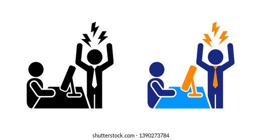 Angry Boss Yelling At An Employee Icon In Color And Black Version